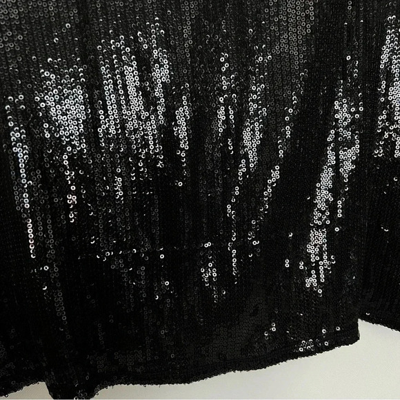 Max Studio Sequined Black Bouse Top Size Medium Short Sleeve - Picture 5 of 7